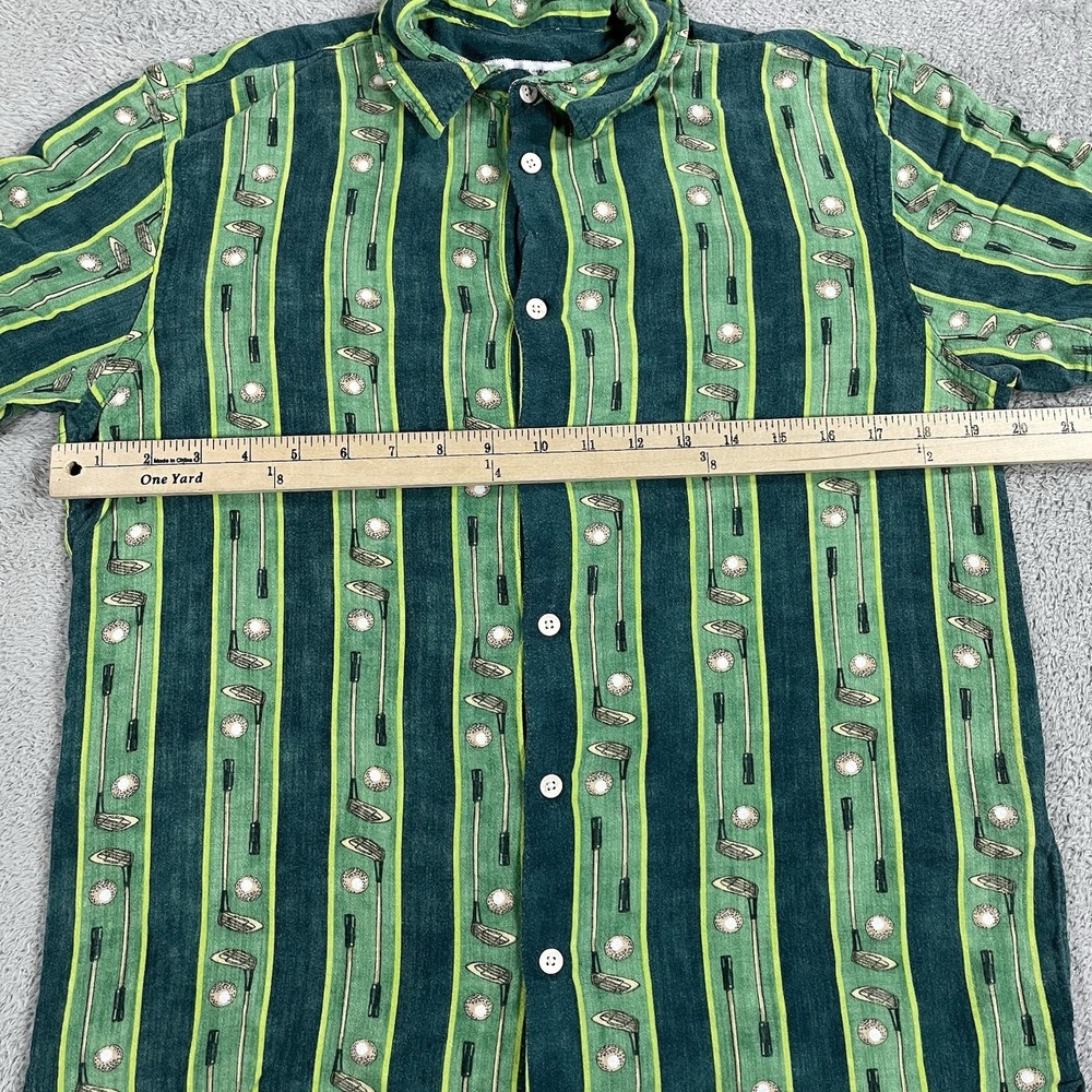 Zara Shirt Mens Medium Green Button Up Short Sleeve Viscose Golf Clubs Striped - Picture 7 of 10